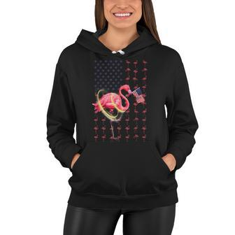Flamingo American Usa Flag 4Th Of July Funny Patriotic Women Hoodie - Seseable