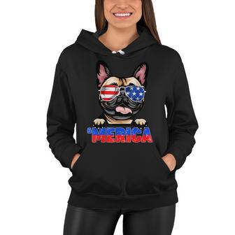 French Bulldog Frenchie Merica Wear Sunglasses 4Th Of July Women Hoodie - Seseable