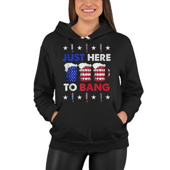 Funny Beer Us Flag 4Th Of July Im Just Here To Bang Women Hoodie - Seseable
