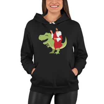 Funny Parody Jesus Riding Dinosaur Cute Meme Dino Gift Women Hoodie | Mazezy
