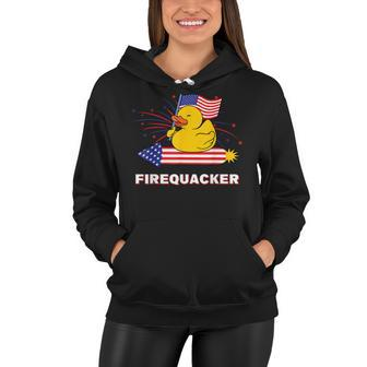 Funny Rubber Duck Usa Patriotic Firequacker 4Th Of July Women Hoodie - Seseable