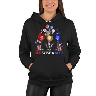 Funny Wine Glasses 4Th Of July Red White And Blue Firework Women Hoodie - Seseable