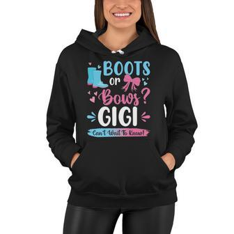 Gender Reveal Boots Or Bows Gigi Matching Baby Party Women Hoodie | Mazezy