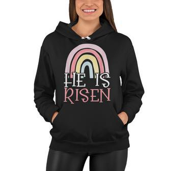He Is Risen Jesus Happy Easter Rainbow Cross Christian Faith Women Hoodie - Thegiftio UK