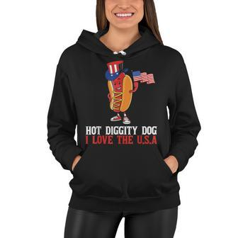 Hot Diggity Dog I Love The Usa - Happy 4Th Of July Hotdog Women Hoodie - Seseable