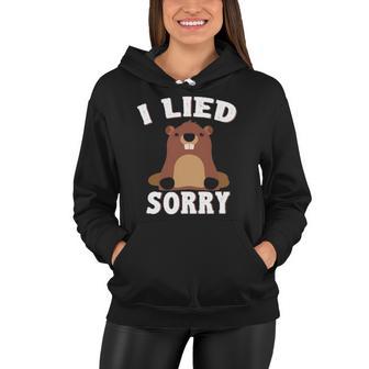 I Lied Sorry Funny Groundhog Day Brown Pig Gift Women Hoodie | Mazezy