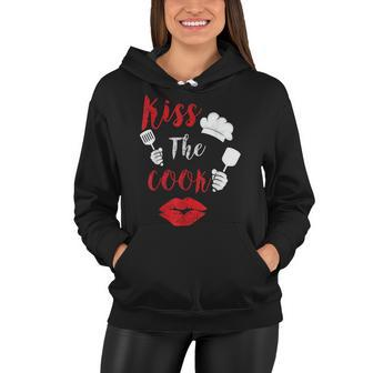 Kiss The Cook Chef Cooking Love Big Red Heart Valentines Day Women Hoodie - Seseable