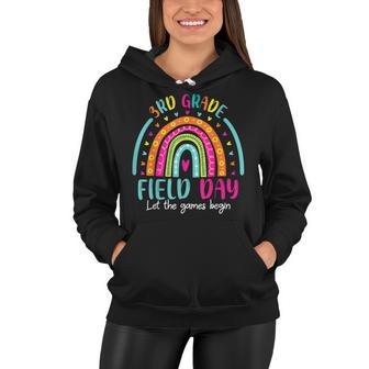 Let The Game Begin Happy Field Day Retro Rainbow 3Rd Grade Women Hoodie - Thegiftio UK