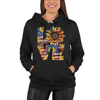 Love 4Th Of July Leopard Us Flag Sunflower Fourth Of July Women Hoodie - Seseable