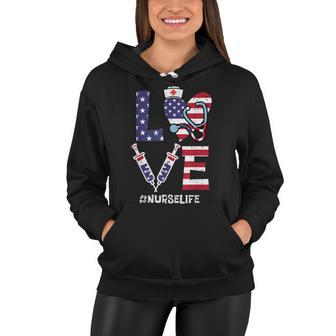 Love Stethoscope Nurse Fourth 4Th Of July Nursing Patriot Women Hoodie - Seseable