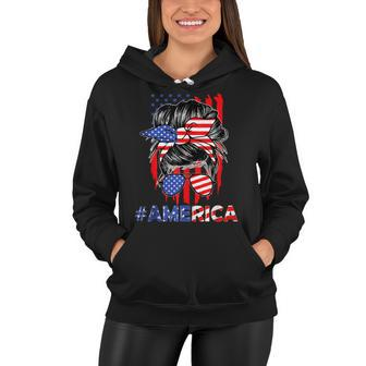 Mom Life Messy Bun America Flag Mothers Day Gift 4Th Of July Women Hoodie - Seseable