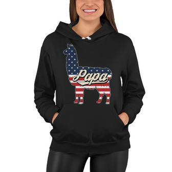 Papa Llama 4Th Of July American Flag Patriotic Dad Father V2 Women Hoodie - Seseable