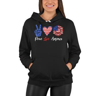 Peace Love America Funny 4Th Of July Sunflower Women Hoodie - Seseable