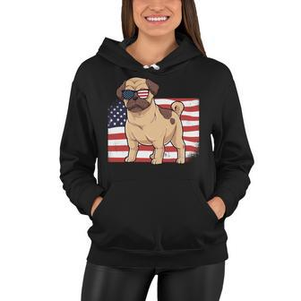 Pug Dad & Mom American Flag 4Th Of July Usa Funny Pug Lover Women Hoodie - Seseable