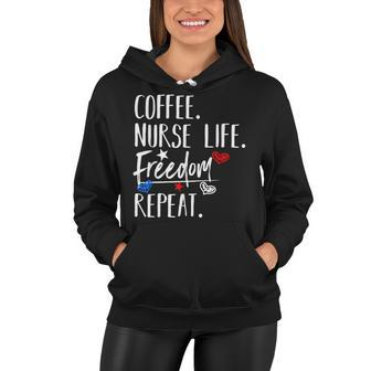 Red White And Blue 4Th Of July Nurse Coffee And Freedom Women Hoodie - Seseable