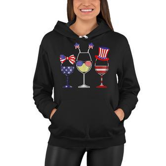 Red Wine And Blue 4Th Of July Red White Blue Wine Glasses Women Hoodie - Seseable