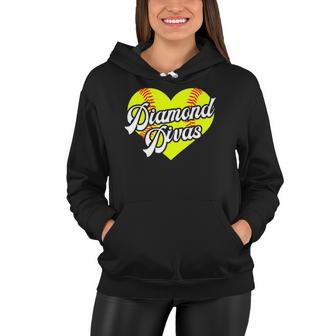 Softball Heart Diamond Divas Teamball League Girls Gift Women Hoodie - Thegiftio UK