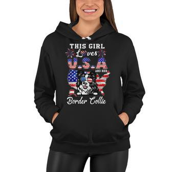 This Girl Loves Usa And Her Dog 4Th Of July Border Collie Women Hoodie - Seseable