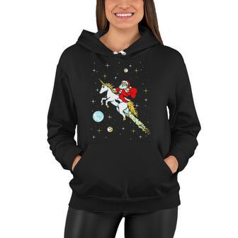 Unicorn Riding Space Pixel Santa Christmas Graphic Women Hoodie | Mazezy