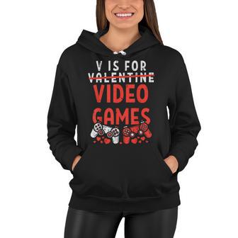 V Is For Video Games Funny Valentines Day Gamer Boy 583 Trending Shirt Women Hoodie | Favorety