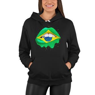 Womens Brazilian Flag Lips Women Girls Brazil Women Hoodie | Mazezy