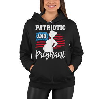 Womens Patriotic And Pregnant Baby Reveal 4Th Of July Pregnancy Women Hoodie - Seseable