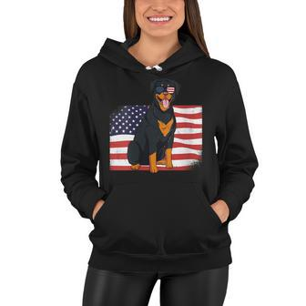 Womens Rottie Dad & Mom American Flag 4Th Of July Usa Rottweiler Women Hoodie - Seseable