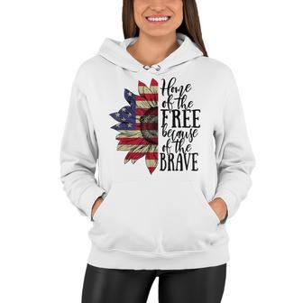 4Th Of July Sunflower Home Of The Free Because Of The Brave Women Hoodie - Seseable