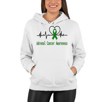 Adrenal Cancer Awareness Heartbeat Green Ribbon Adrenal Cancer Adrenal Cancer Awareness Women Hoodie - Monsterry UK