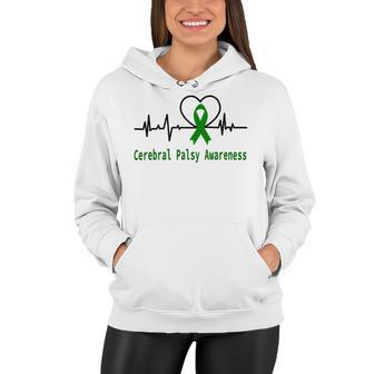 Cerebral Palsy Awareness Heartbeat Green Ribbon Cerebral Palsy Cerebral Palsy Awareness Women Hoodie - Monsterry UK