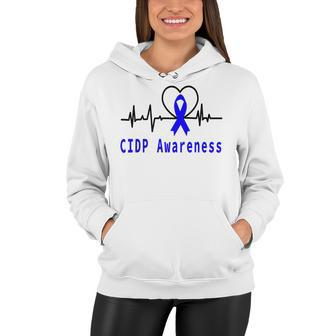 Chronic Inflammatory Demyelinating Polyneuropathy Cidp Awareness Heartbeat Blue Ribbon Cidp Support Cidp Awareness Women Hoodie - Monsterry UK