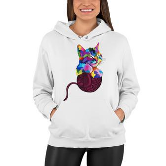 Cute Cat Gift For Kitten Lovers Colorful Art Kitty Adoption Women Hoodie | Favorety