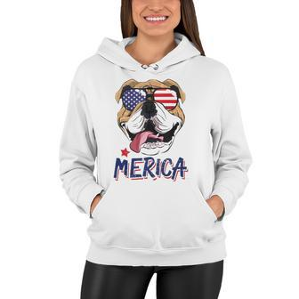 English Bulldog 4Th Of July Merica Sunglasses Usa American Patriot Gift Women Hoodie | Mazezy