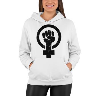 Feminist Raised Fist - Distressed Fitted Women Hoodie | Favorety AU