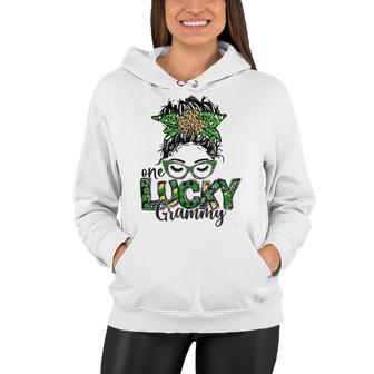 One Lucky Grammy St Patricks Day Messy Bun Leopard Women Hoodie | Favorety AU