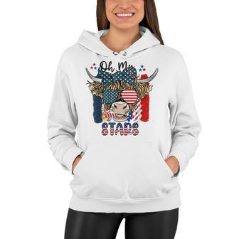 Patriotic Oh My Stars Highland Cow With 4Th July Women Hoodie - Seseable