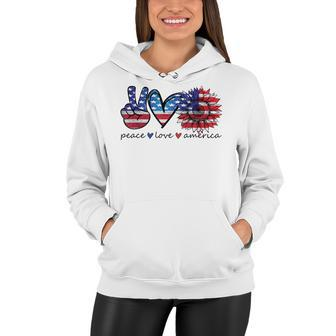 Peace Love America Flag Sunflower 4Th Of July Memorial Day Women Hoodie - Seseable