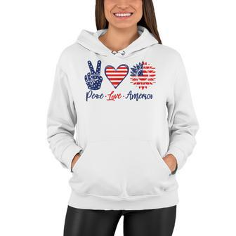 Peace Love America Sunflower Funny 4Th Of July Fireworks Women Hoodie - Seseable
