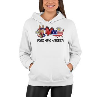 Peace Love America Usa Map Daisy Patriotic 4Th Of July Women Hoodie - Seseable