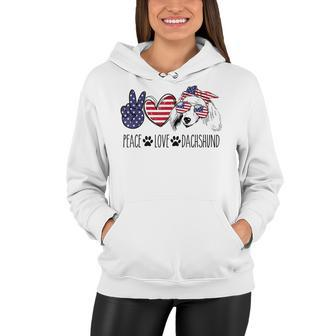 Peace Love Dachshund 4Th Of July Patriotic American Usa Flag Women Hoodie - Seseable
