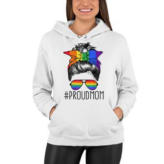 Proud Mom Messy Hair Bun Lgbtq Rainbow Flag Lgbt Pride Ally V3 Women Hoodie - Seseable