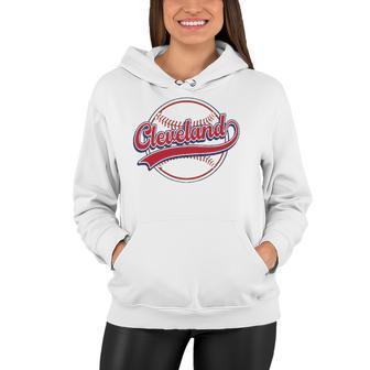 Vintage Cleveland Cityscape Baseball Lover Player And Fans Women Hoodie | Mazezy