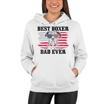 Womens Best Boxer Dad Ever Dog Patriotic 4Th Of July American Flag Women Hoodie - Seseable