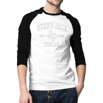 Wichita Falls Texas Tx Vintage State Athletic Style Raglan Baseball Shirt | Mazezy