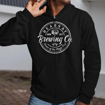 Hearsay Brewing Co Open 247 Home Of Mega Pint Funny Zip Up Hoodie | Mazezy