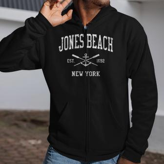 Jones Beach Ny Vintage Crossed Oars & Boat Anchor Sports Zip Up Hoodie | Mazezy