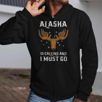 Moose Hunting Canada Elk - Alaska Is Calling And I Must Go Zip Up Hoodie | Mazezy