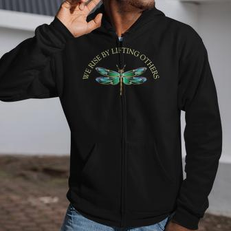 We Rise By Lifting Others Inspirational Dragonfly Zip Up Hoodie | Mazezy