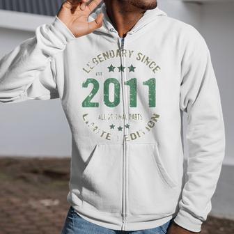 11 Years Old Bday Legendary Since 2011 - Vintage 11Th Birthday Zip Up Hoodie | Mazezy