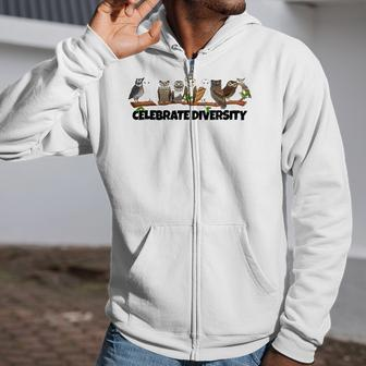 Celebrate Diversity Clothing Type Of Owls Apparel Owl Lovers Zip Up Hoodie | Mazezy